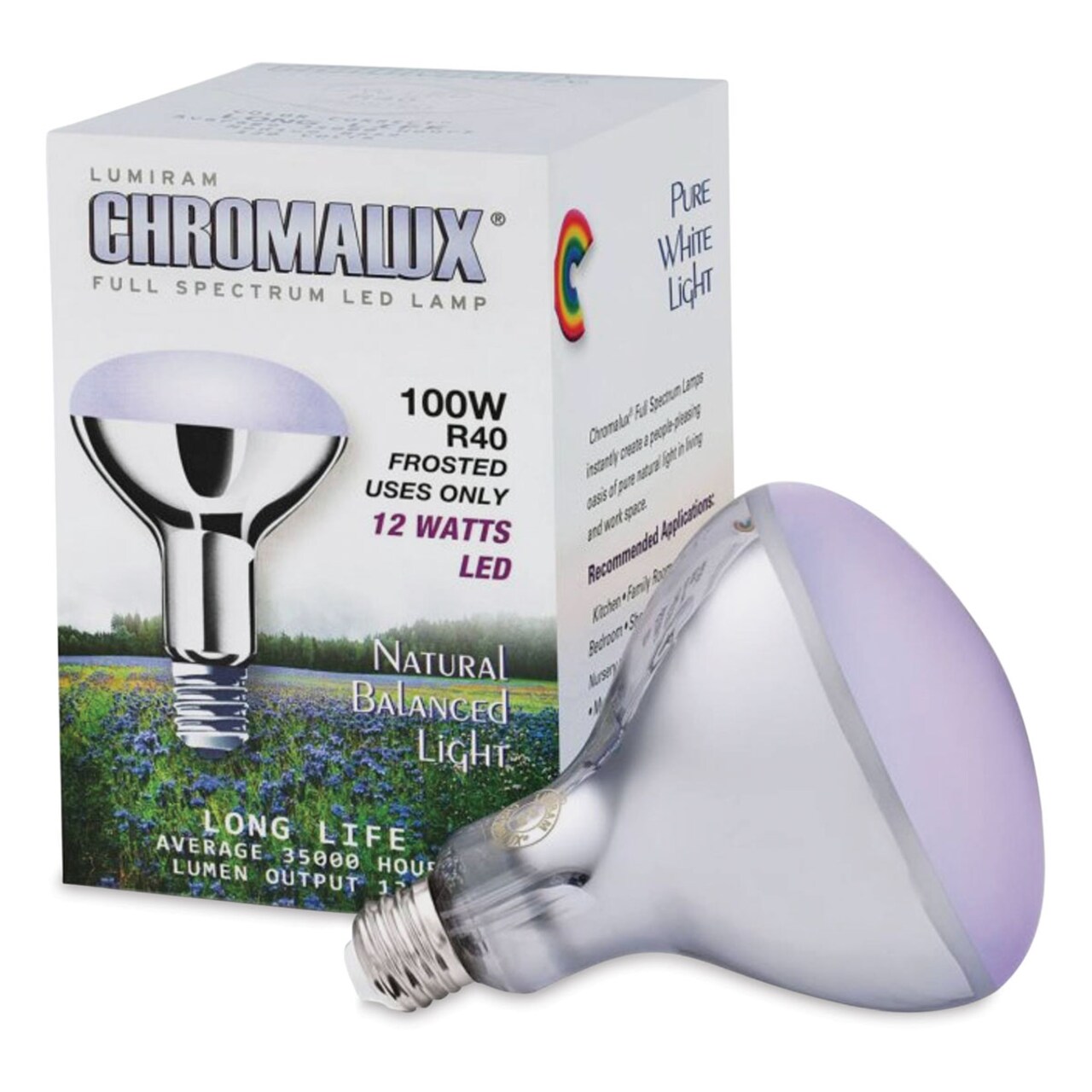 Chromalux Full Spectrum LED Light Bulb - 12W, R40, Natural White